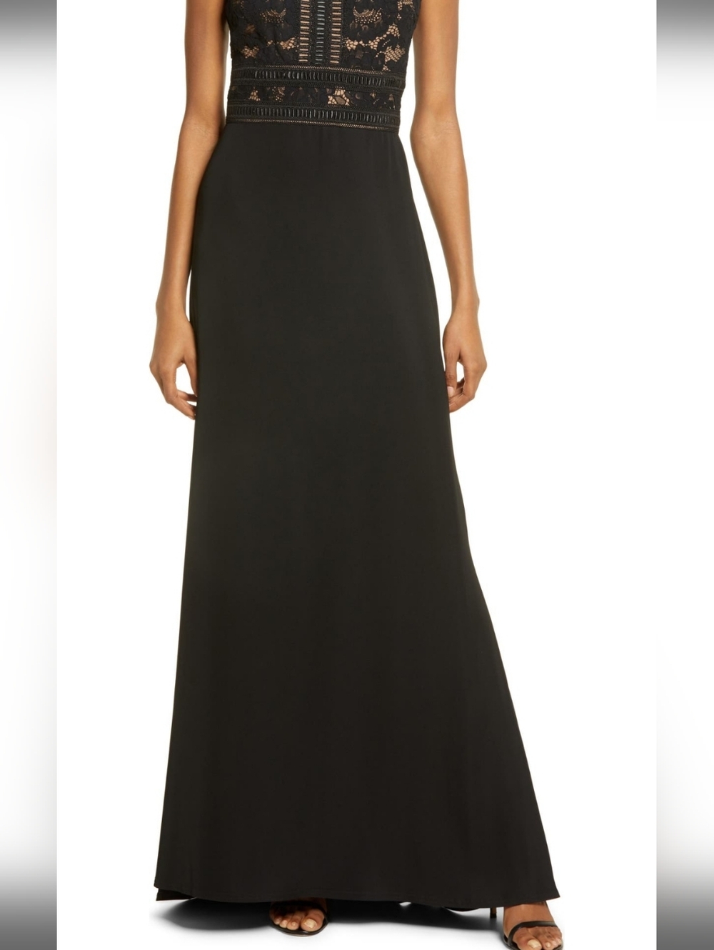 TADASHI SHOJI NWT LACE & CREPE A-LINE GOWN BLACK/NUDE SZ 16 $358 Retail - Picture 6 of 16